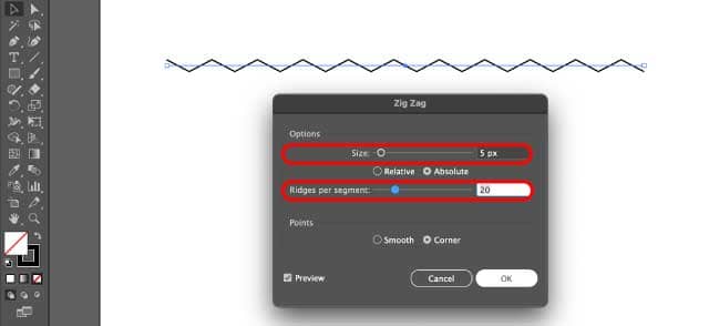 adjust the number of "Size" and "Ridges per segment"